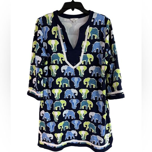 Crown & Ivy Blue & Green Elephant Tunic Dress Size M - Picture 1 of 4